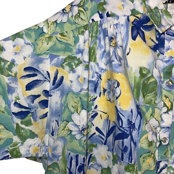 Models Coat Womens Lounge Dress Size 16 Floral Pure Cotton Snap Front Blue Green - Picture 7 of 13